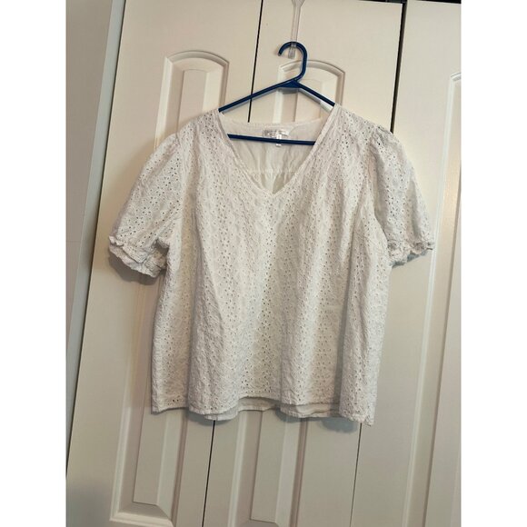 Draper James‎ Ladies V-Neck Puff Short Sleeve Top White Eyelet Size XXL - Picture 3 of 8